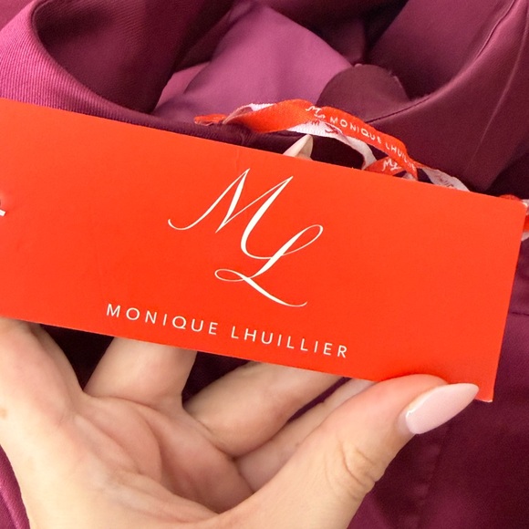 NWT ML Monique Lhuillier burgundy mulberry lace trim high low gown dress - Picture 13 of 13